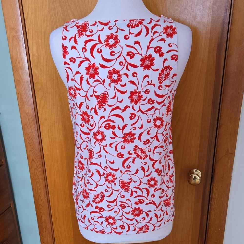 NWT Ann Taylor Mixed Media V-Neck Tank Top - Fiery Red - Size M - Picture 2 of 4